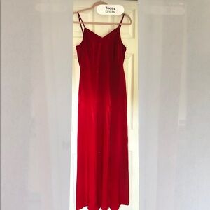Silky Red Slip Dress Maxi High Front Slit Size M Lulus